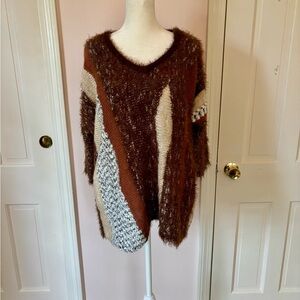 Brown and Cream mixed media mohair sweater by VIP.